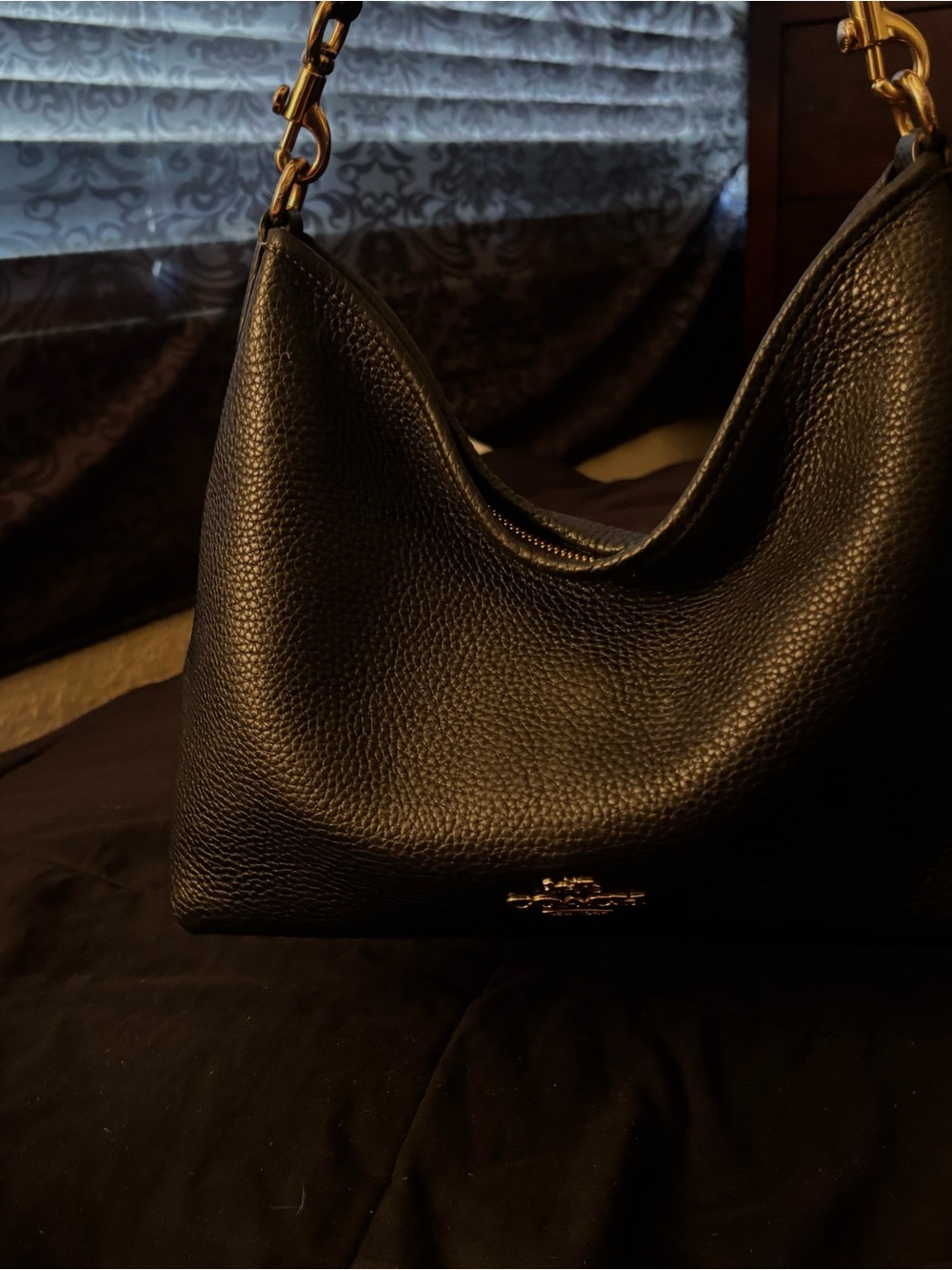 Coach Black Pebbled Leather Shoulder Hobo with Gold Hardware